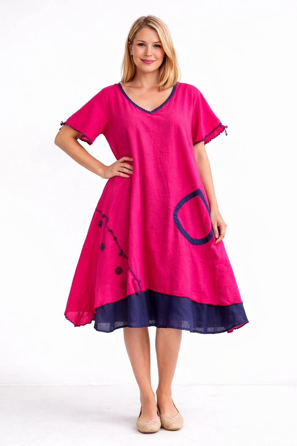 3663 Fuşya Vual Battal Elbise