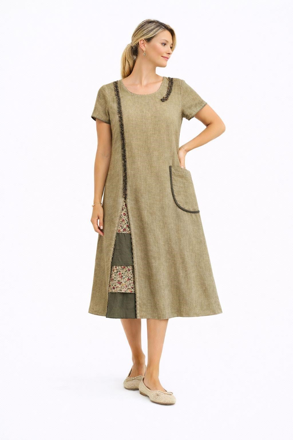 3673 Otantik Haki Elbise