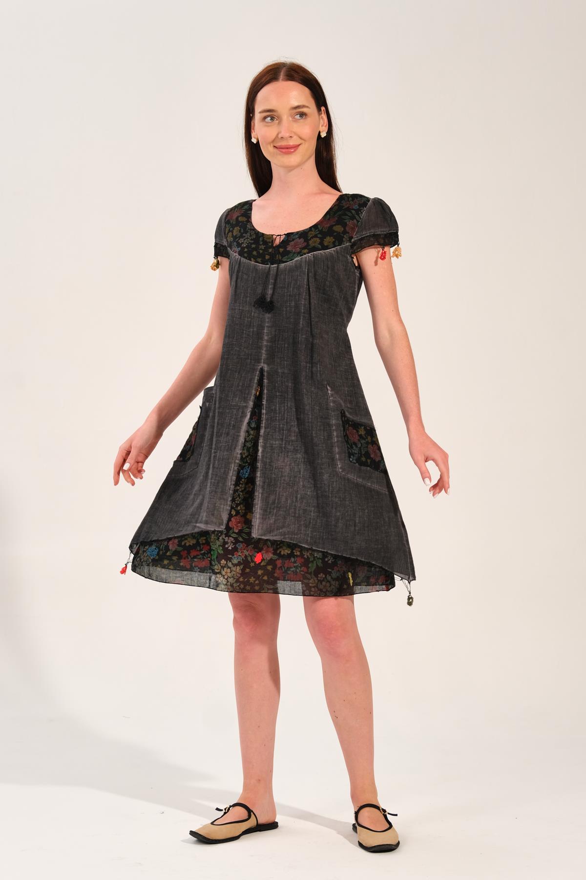 3701 Antrasit Otantik Elbise