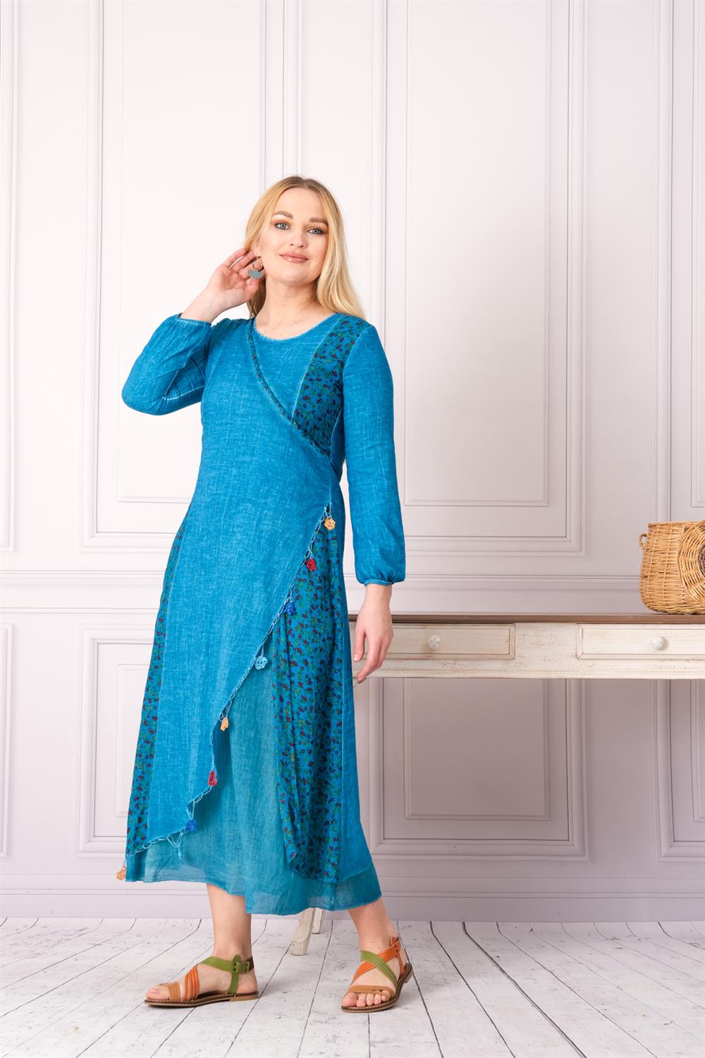 3735 Turkuaz Uzun Elbise