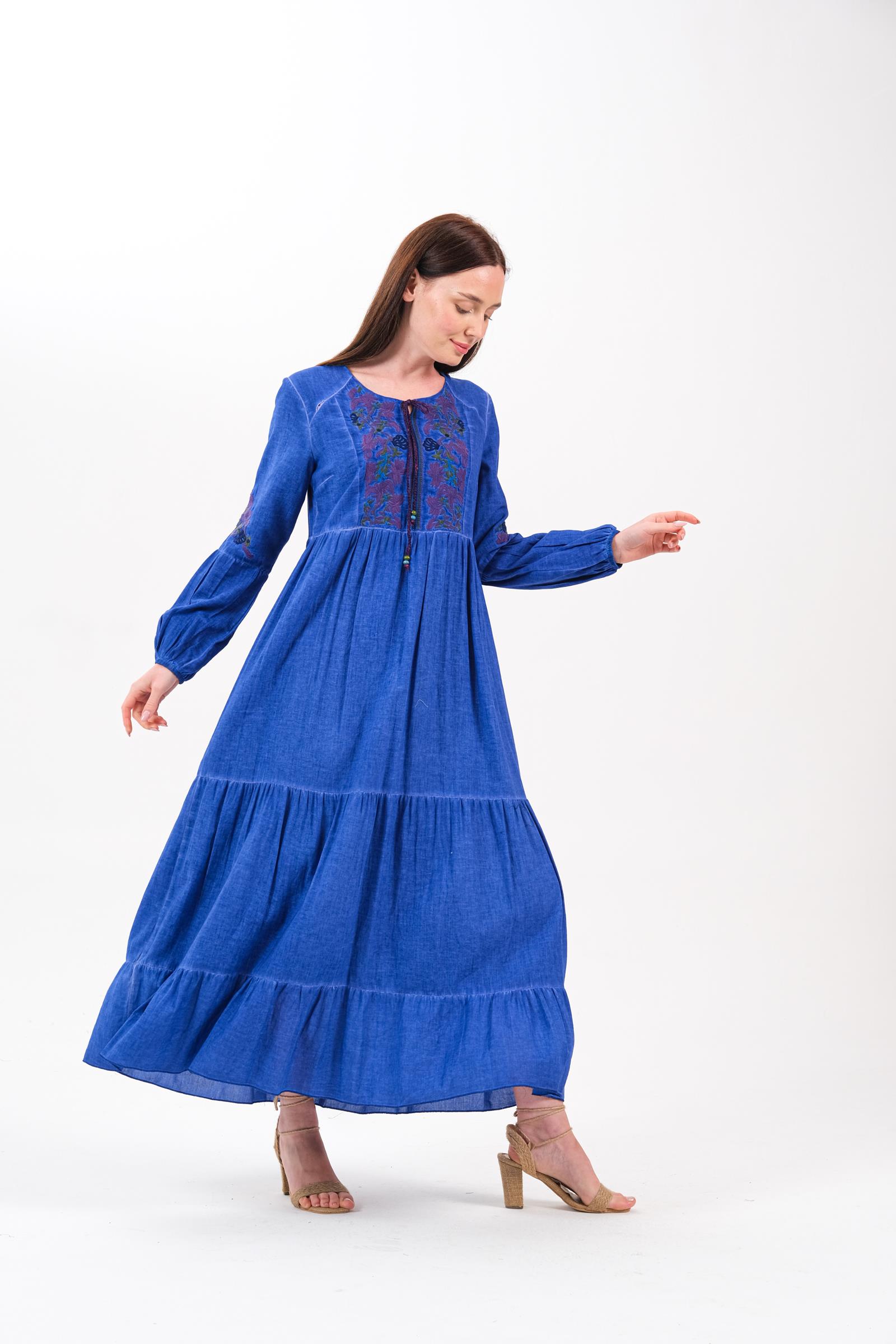 3763 Saks Otantik Uzun Elbise