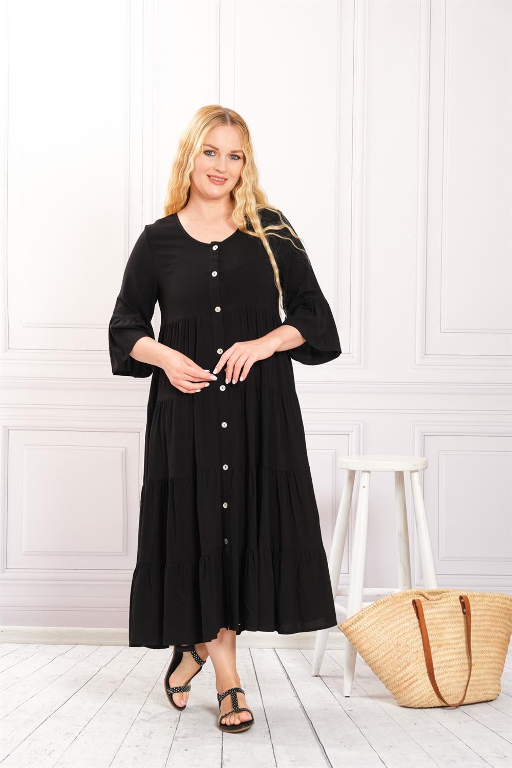3788 Düğmeli Siyah Elbise