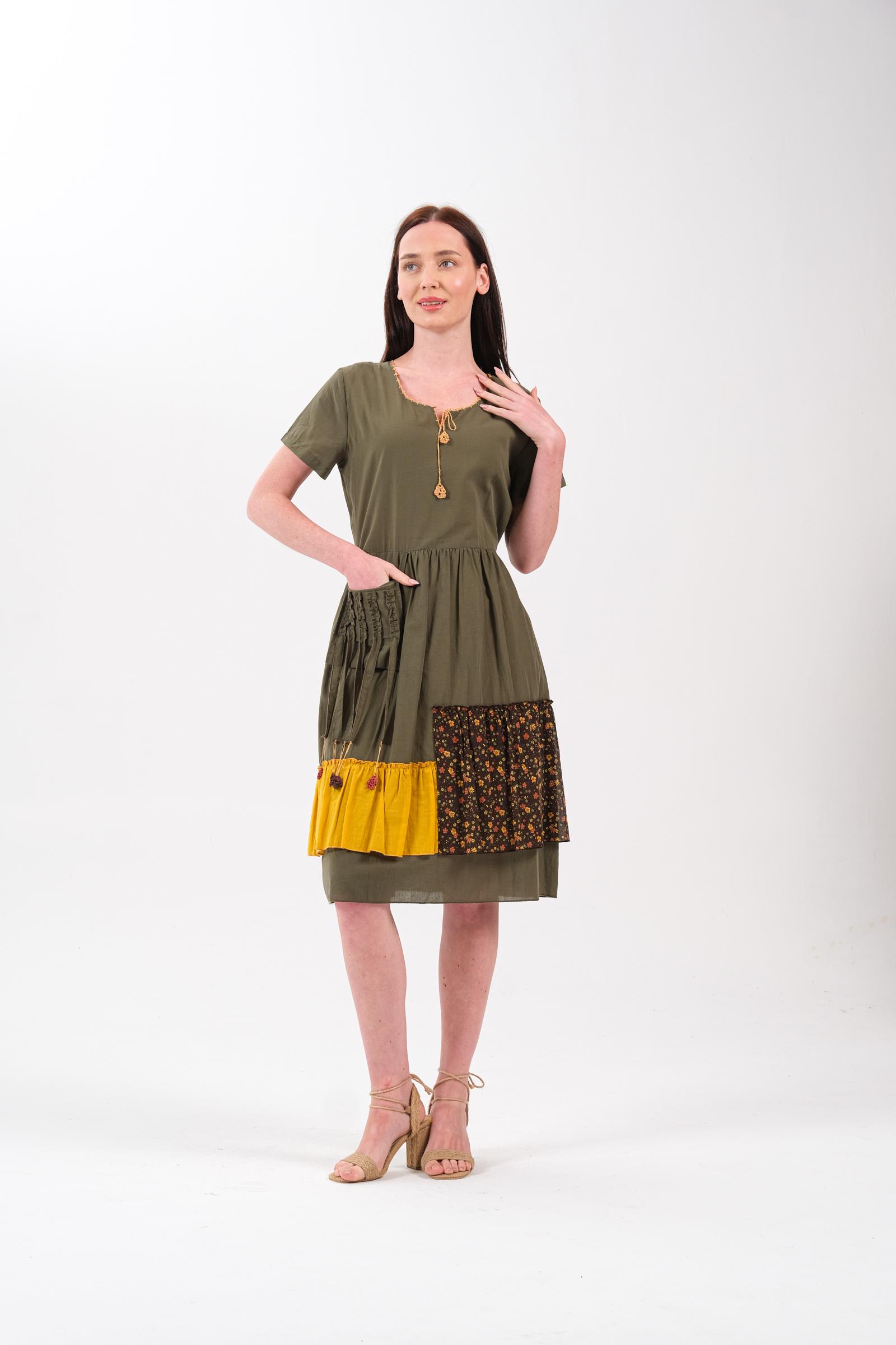 4536 Haki Otantik Elbise