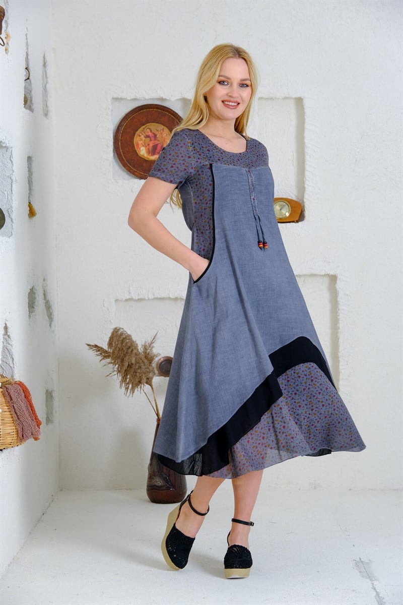 4551 Antrasit Otantik Elbise 