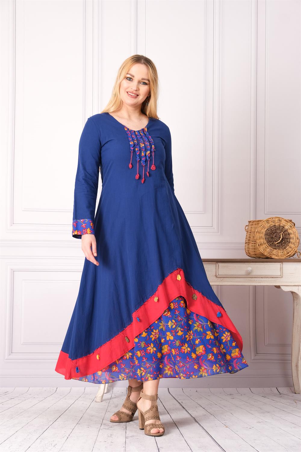 4566 Saks Mavisi Uzun Elbise