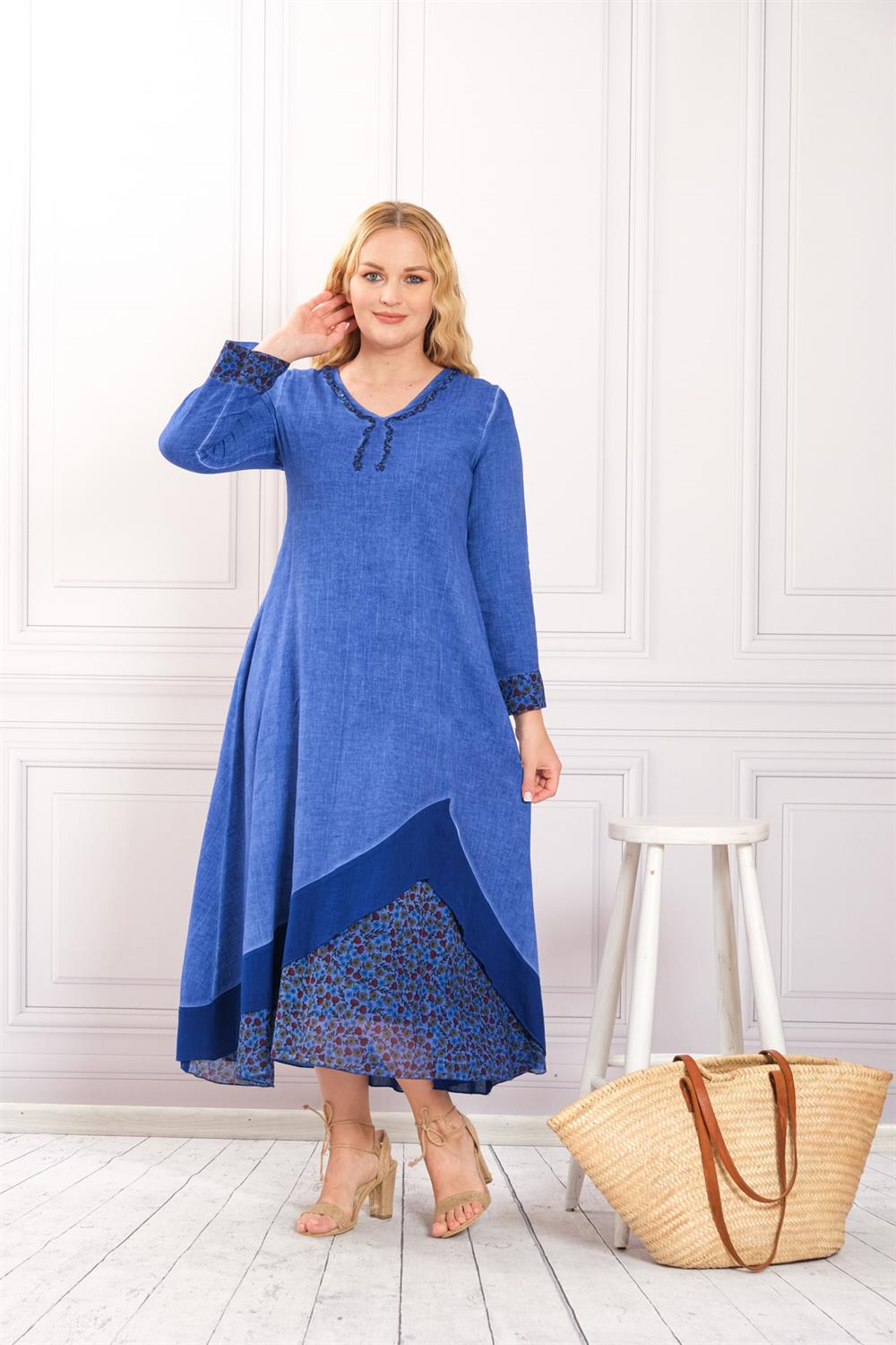 4566 Saks Yıkamalı Elbise