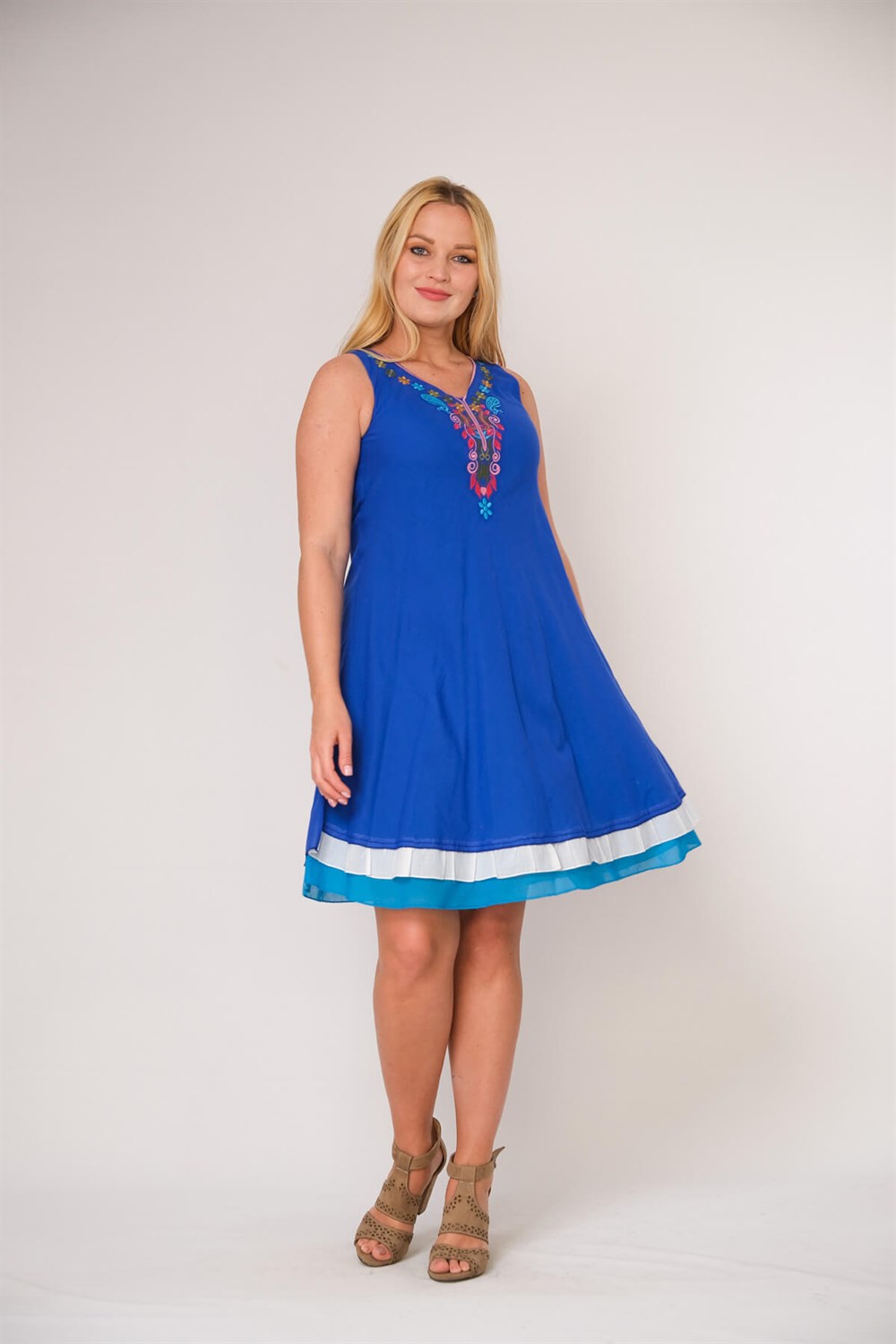 4603 Saks Nakışlı Elbise