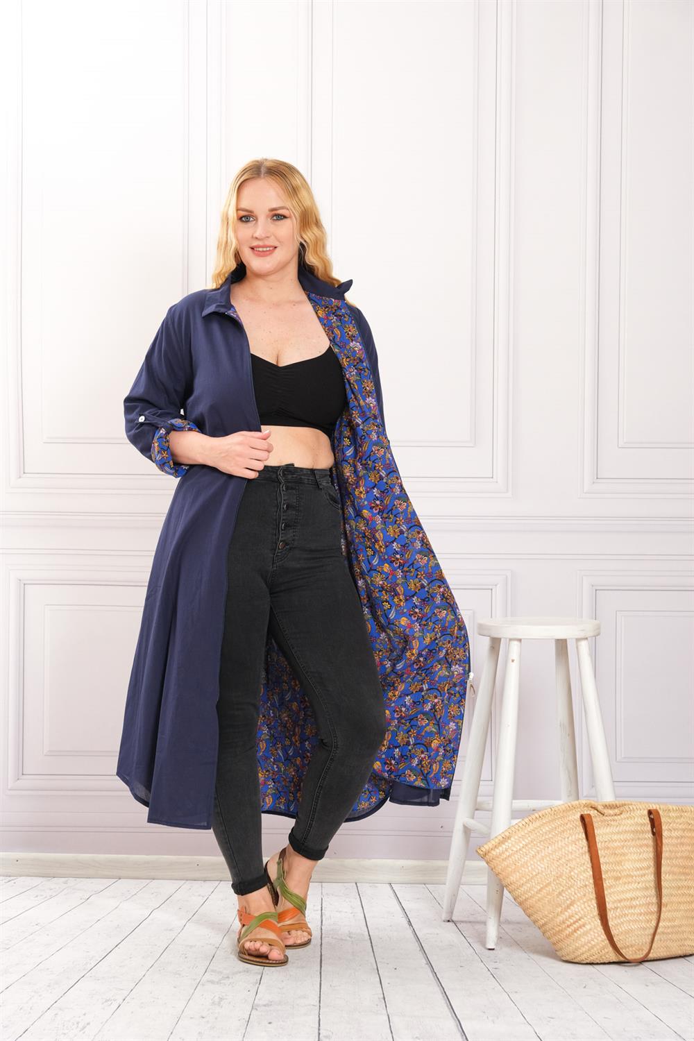 4638 Lacivert Desenli Kap