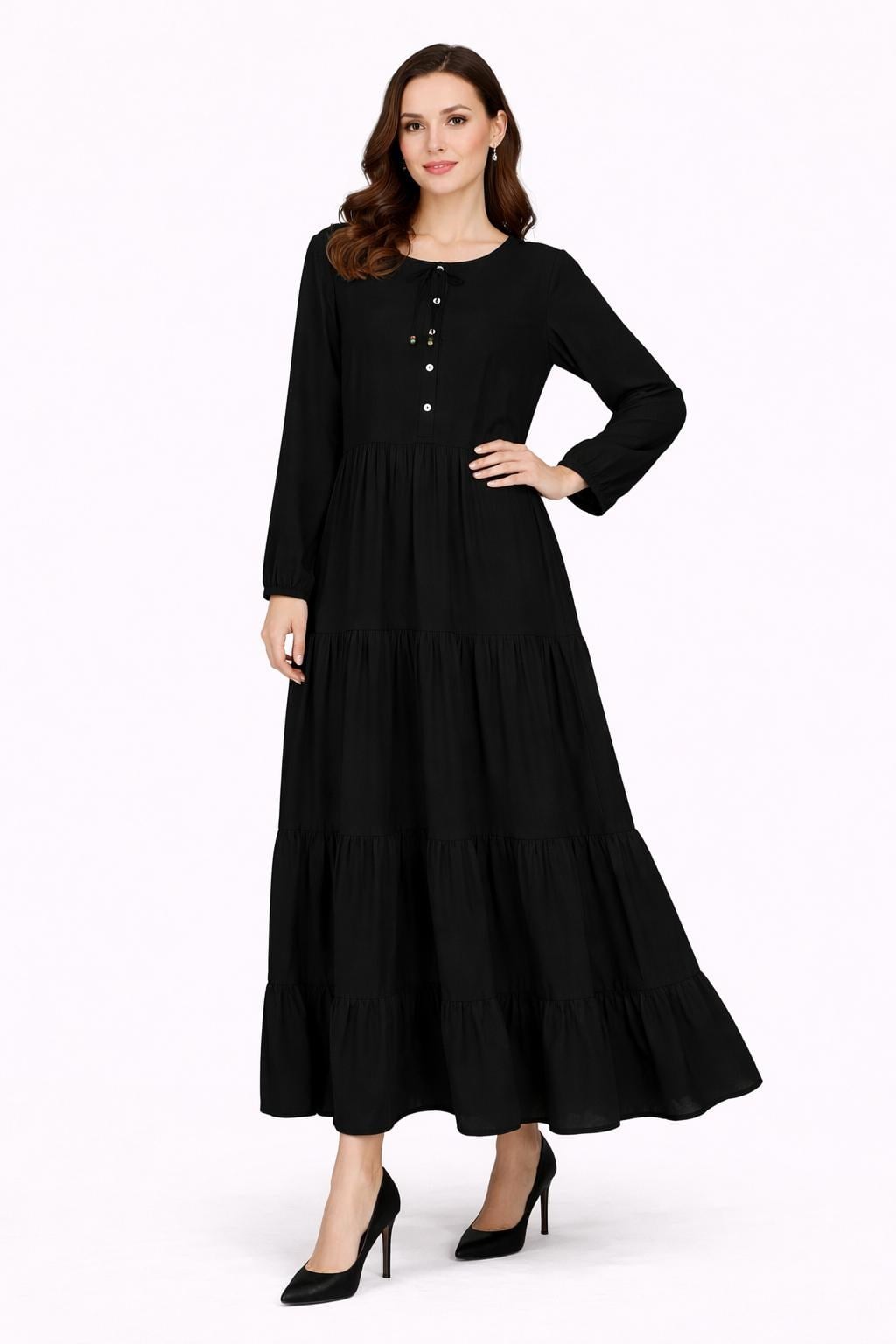 4744 Viskon Siyah Elbise