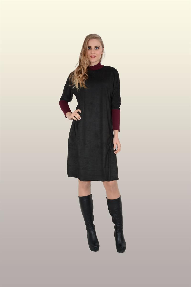 Otantik Giyim-Süet Elbise Siyah