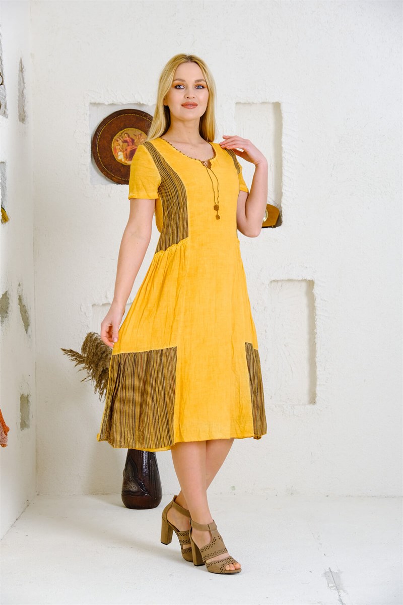 5001 Hardal Otantik Elbise