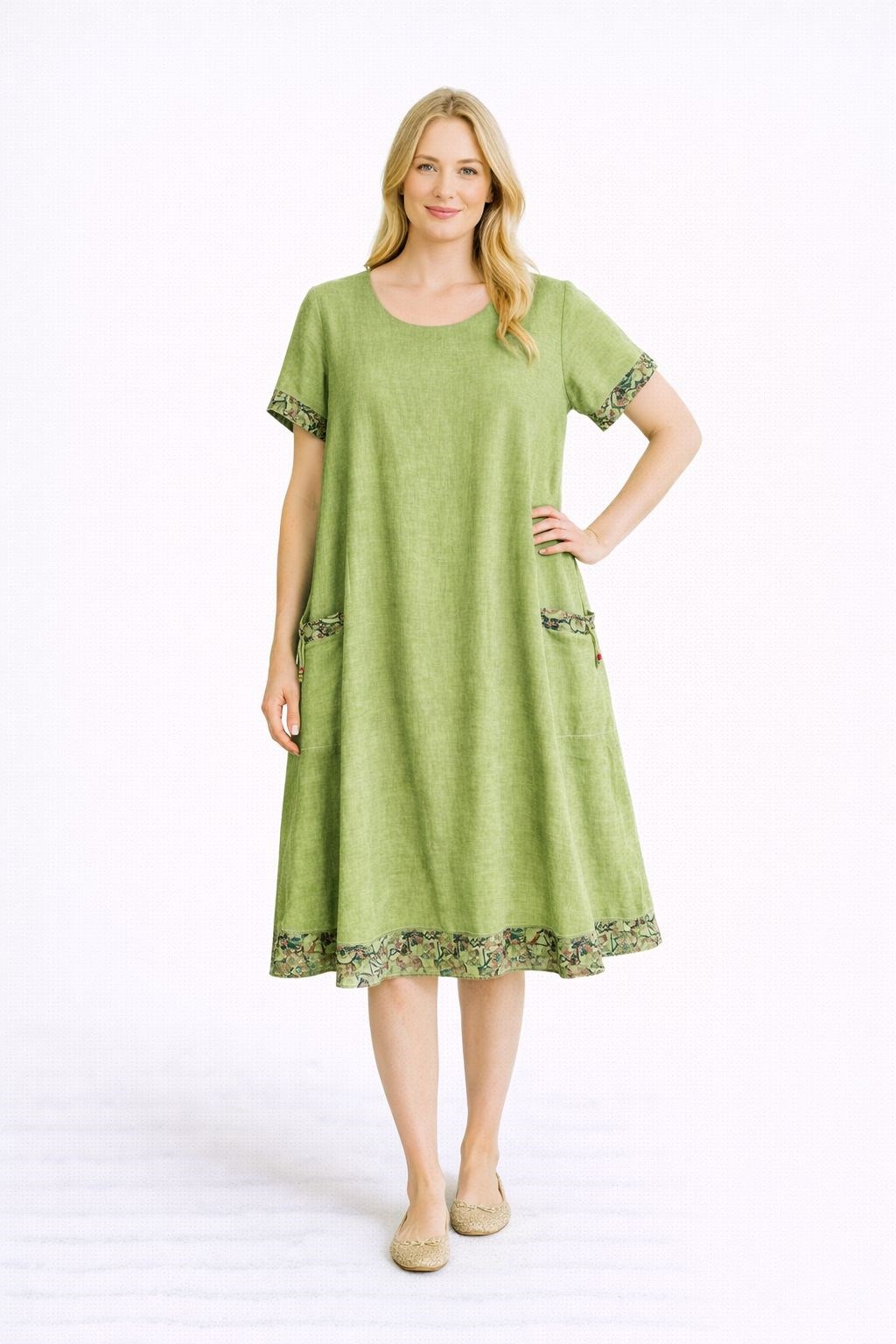 523 Desenli Açık Yeşil Battal Elbise