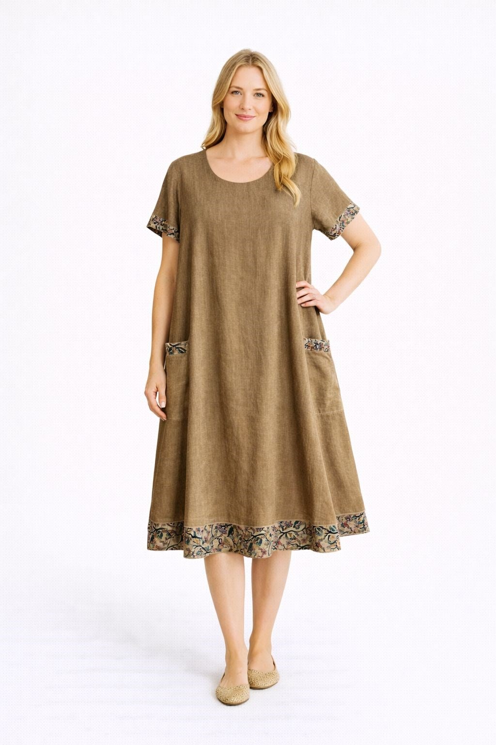 523 Desenli Camel Battal Elbise