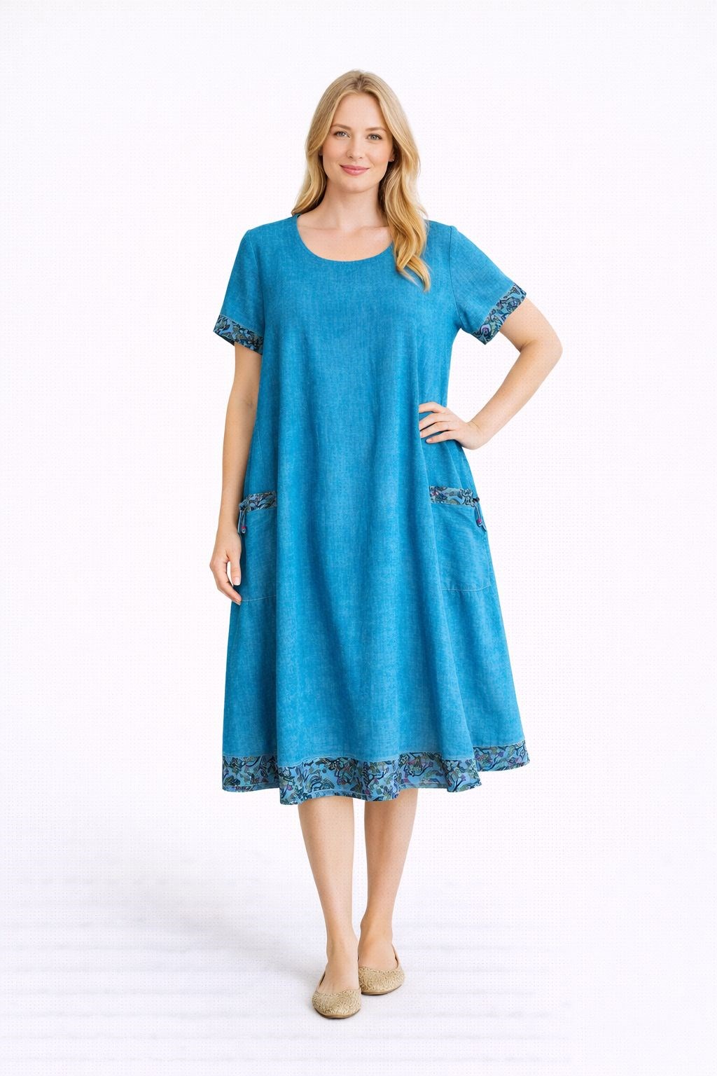 523 Desenli Turkuaz Battal Elbise