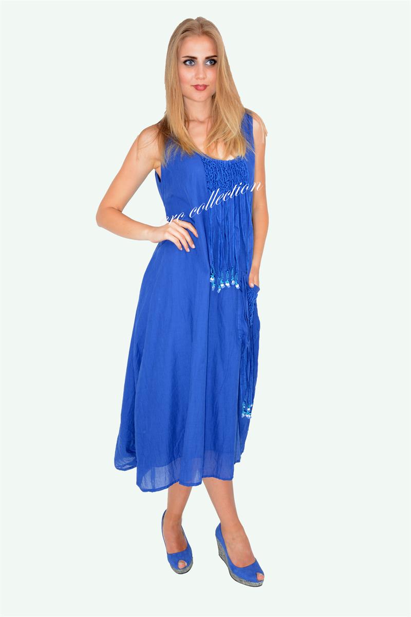 125-OTANTİK FIRFIR DETAYLI ELBİSE SAX