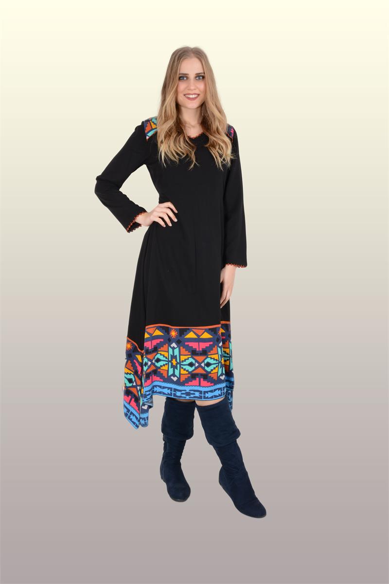 Otantik Giyim-701-Belmando Asimetrik Elbise-Siyah