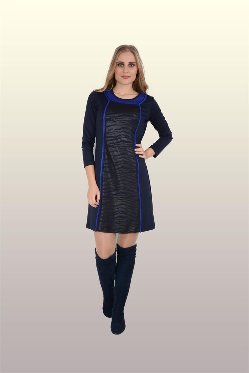 Otantik Giyim-707-Zebra Desenli Elbise-Lacivert