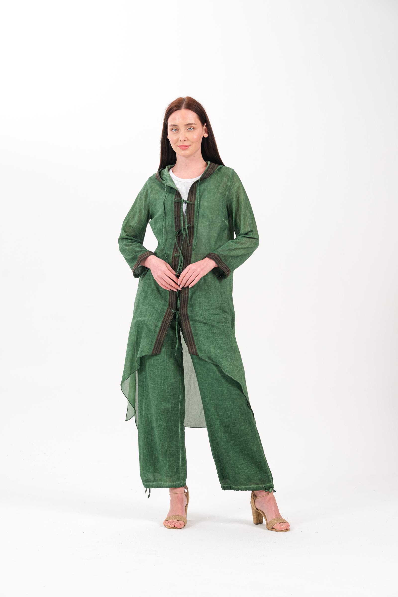 8002 Alt-Üst Yıkamalı Nakışlı K.Yeşil Takım