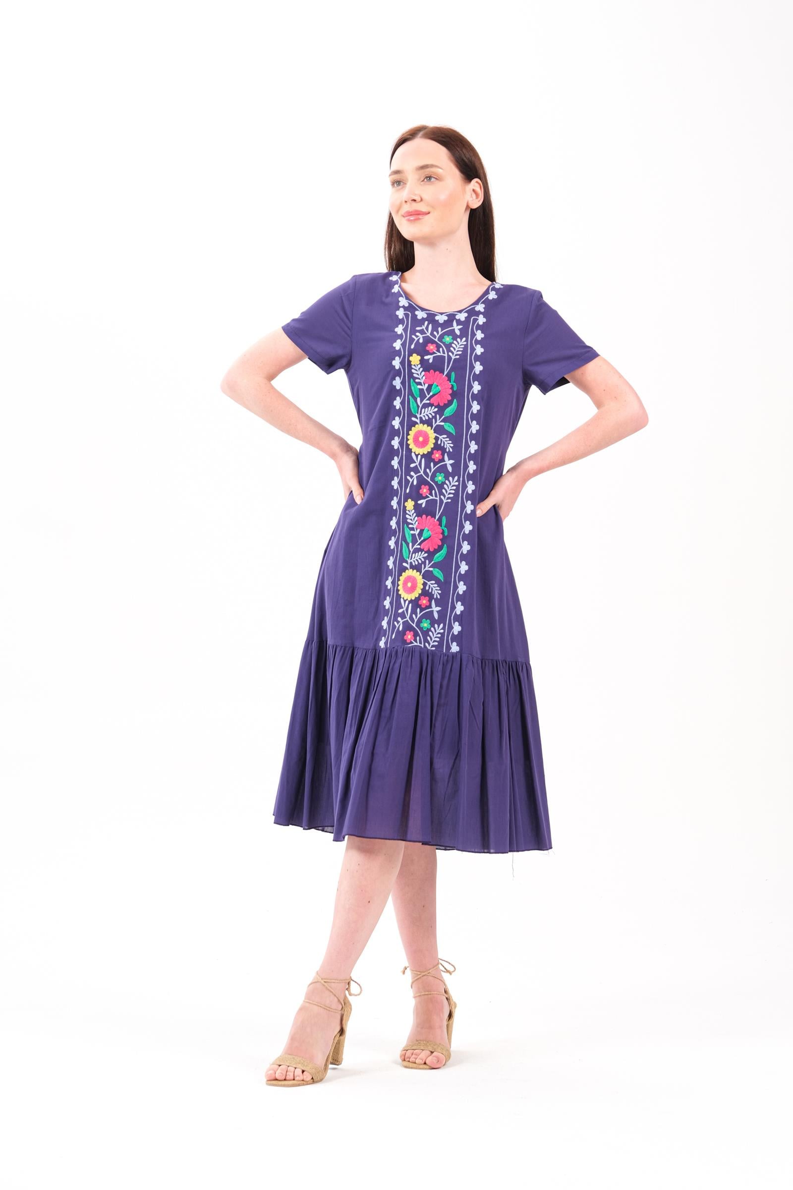 8012 Nakışlı Mor Elbise