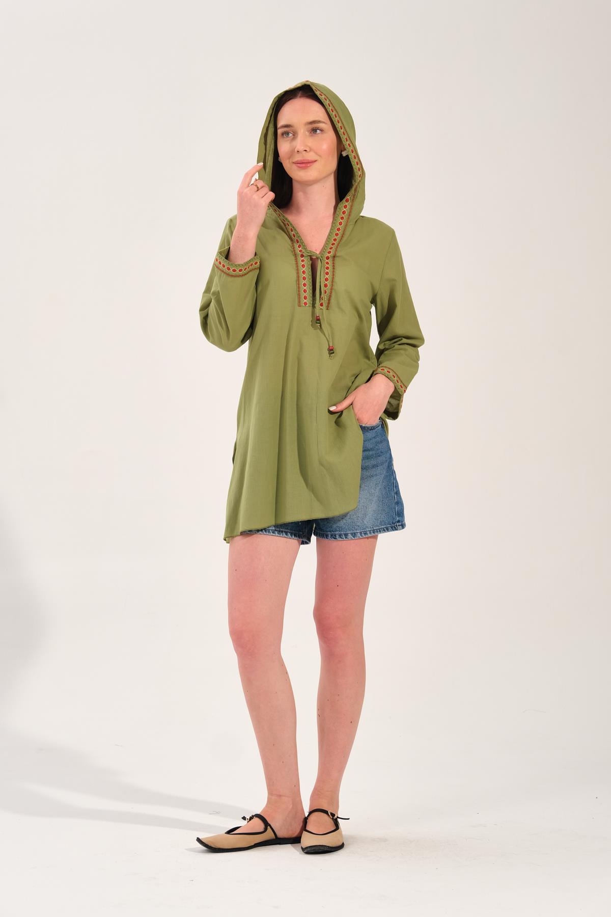 8019 Nakışlı A.Yeşil Pareo&Bluz