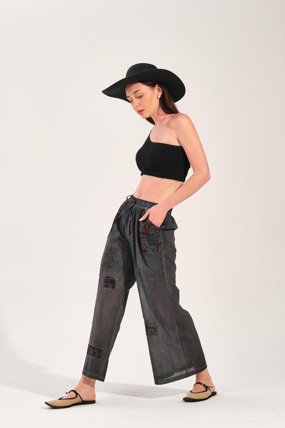 8032 Yıkamalı Peçli Antrasit Pantolon