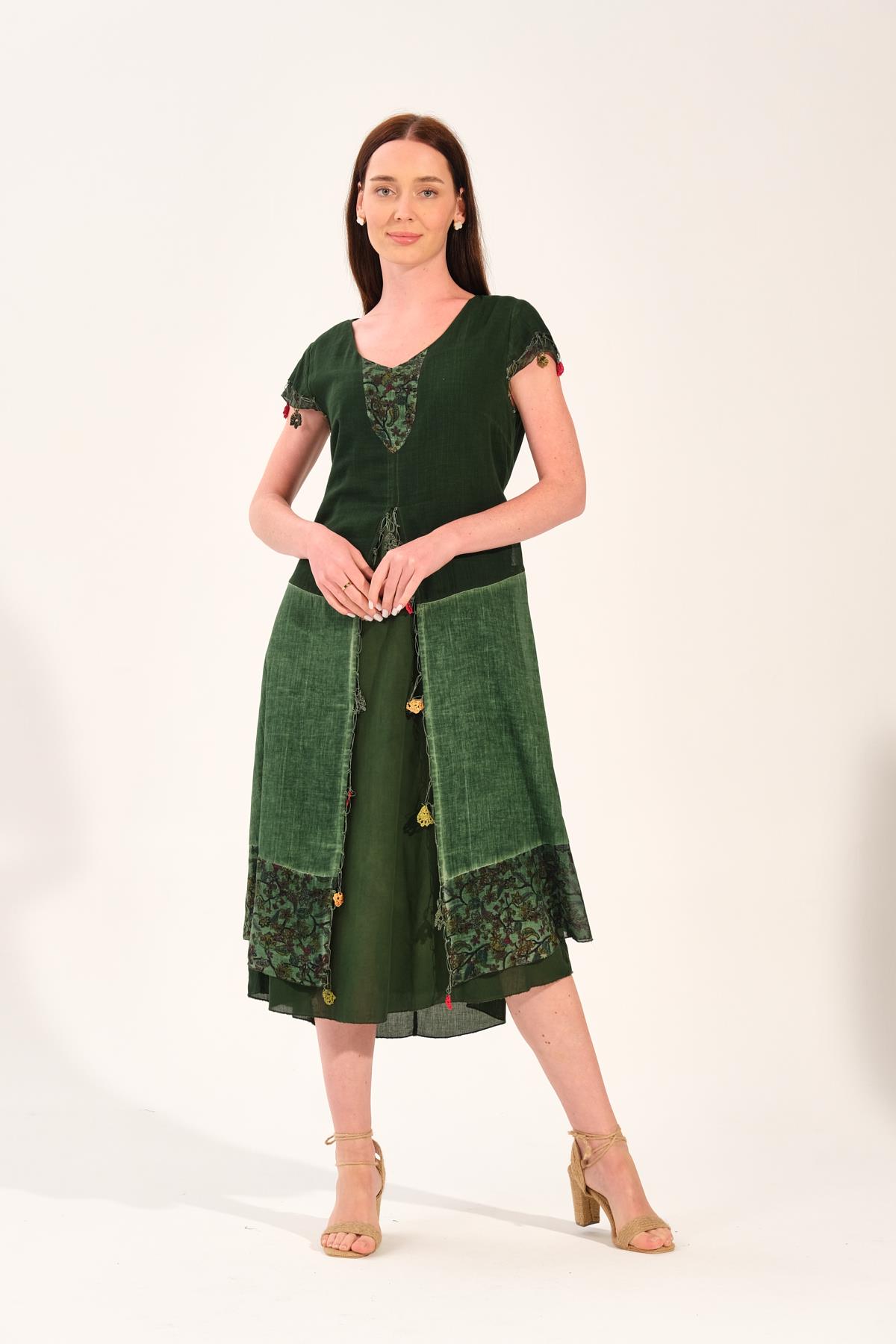 8042 Koyu Yeşil Elbise