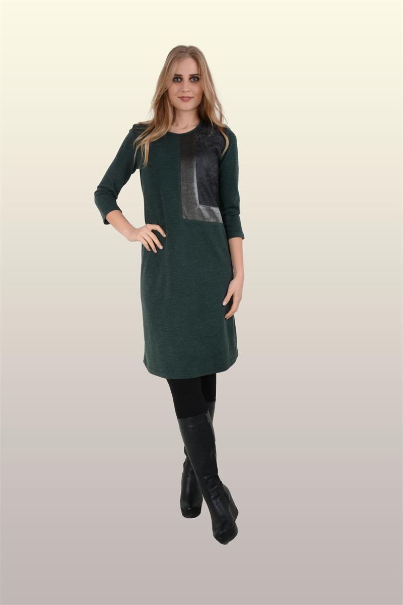 Otantik Giyim-708-Kare Peçli Elbise-Yeşil