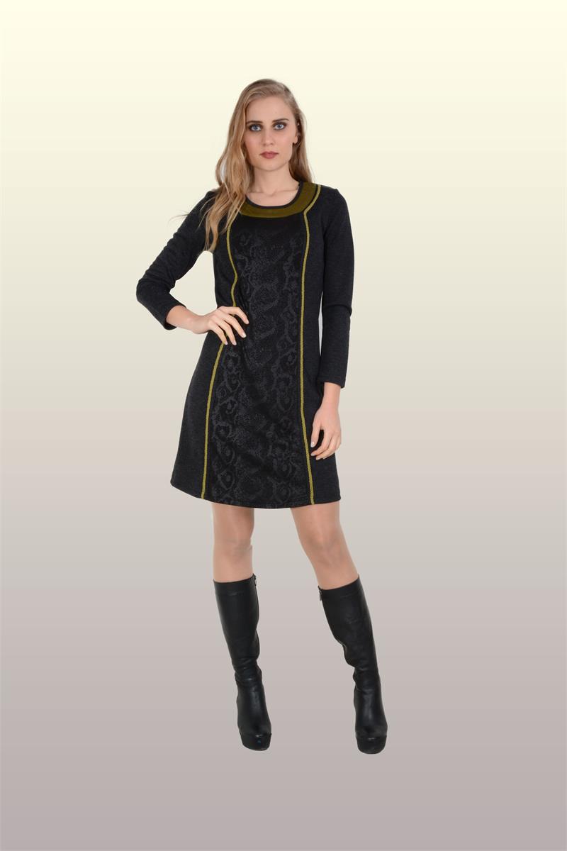 Otantik Giyim-707-Zebra Desenli Elbise-Siyah