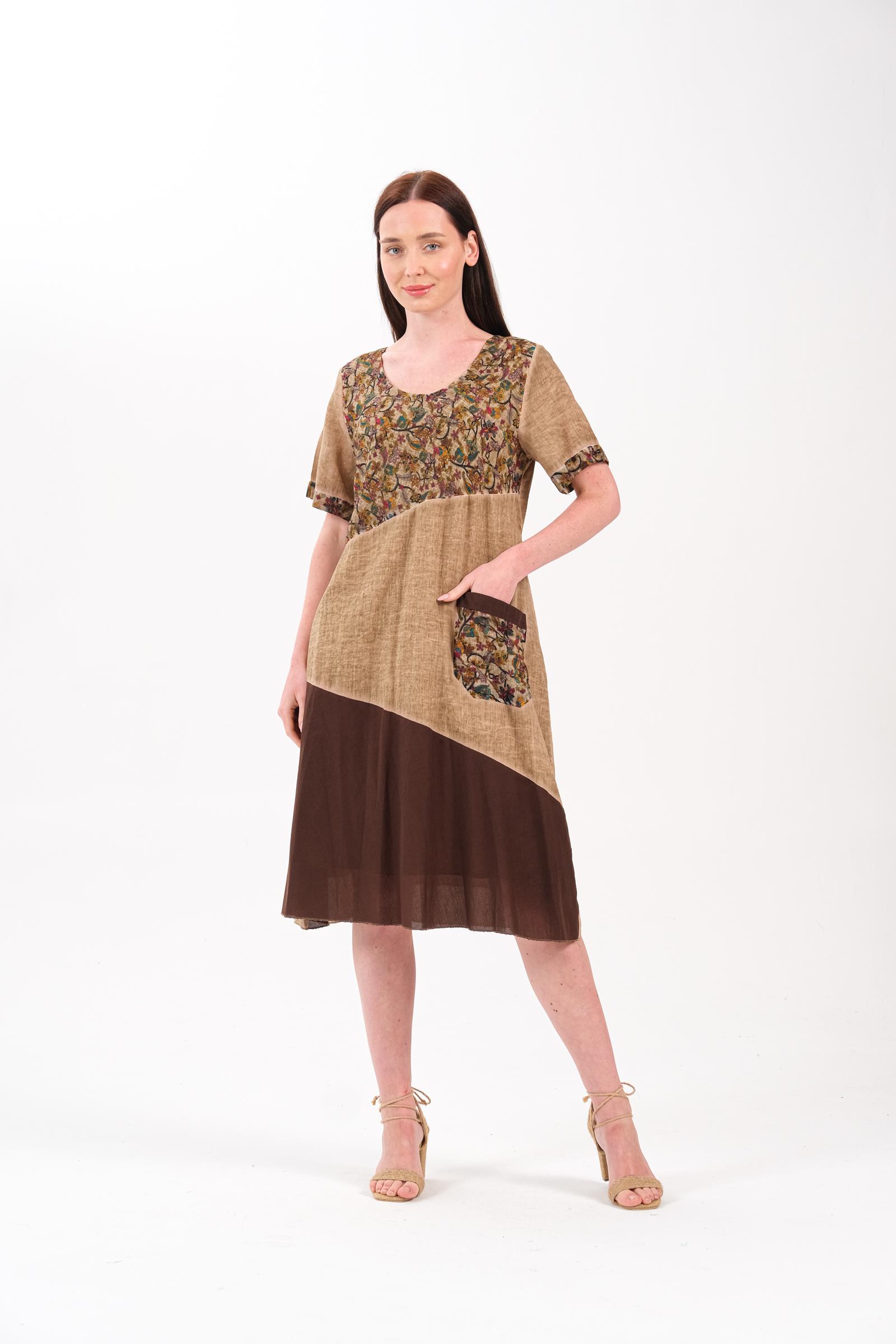 9024 Battal Camel Desenli Elbise