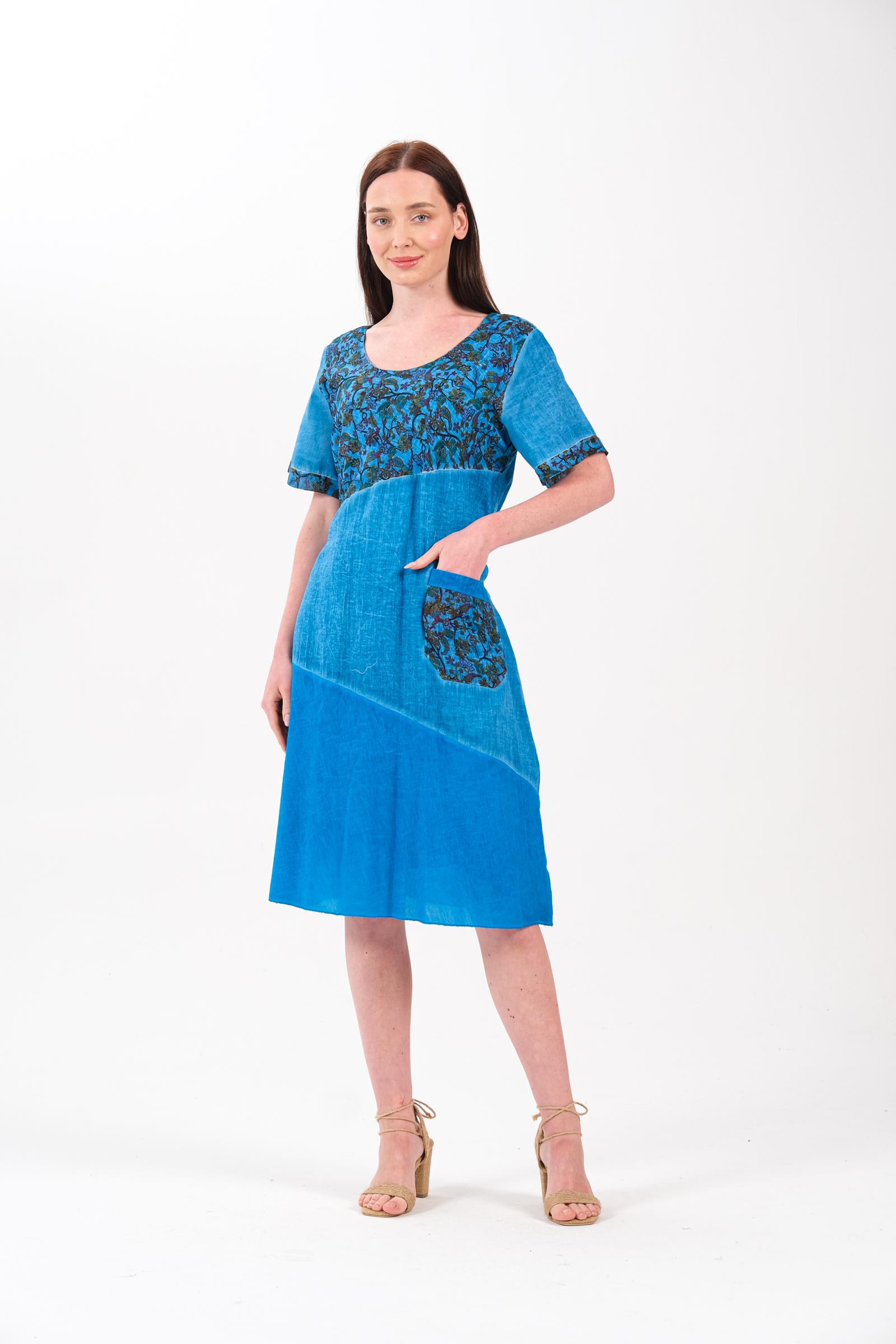 9024 Battal Turkuaz Desenli Elbise