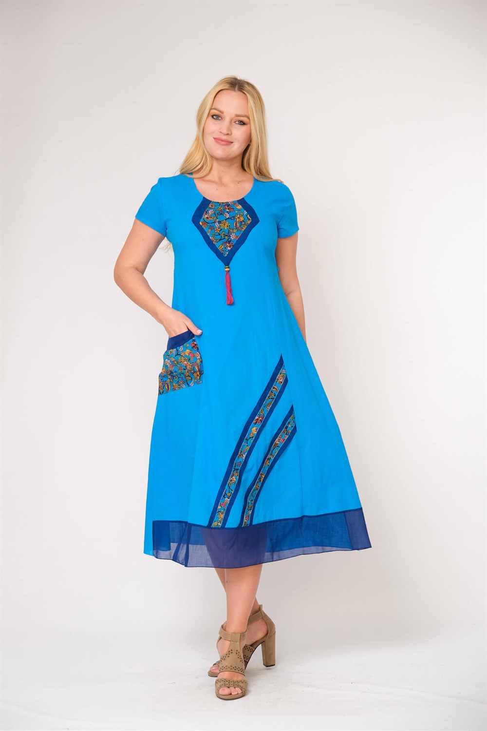 9068- Turkuaz Elbise