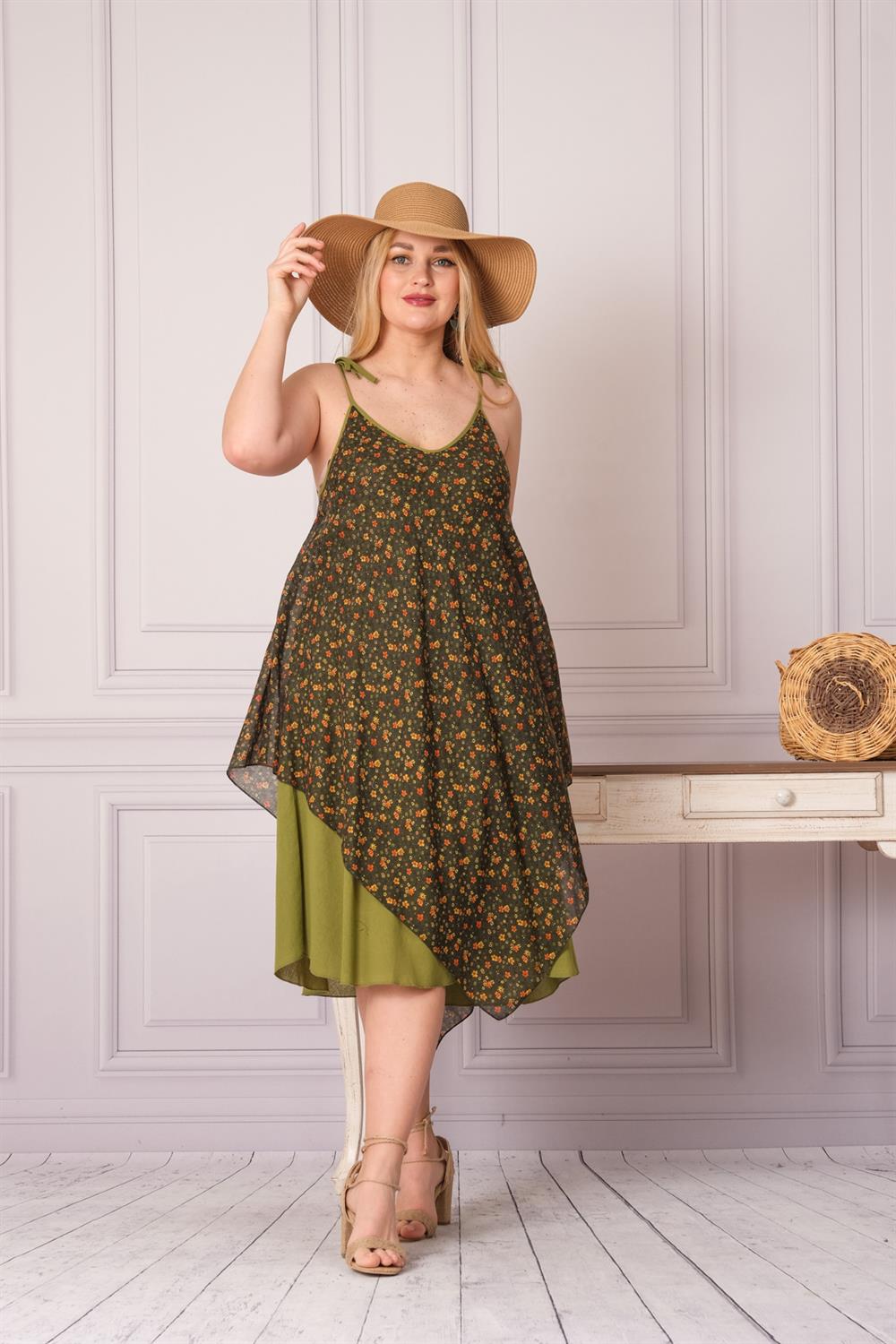 9076 A.Yeşil Çıtır Elbise