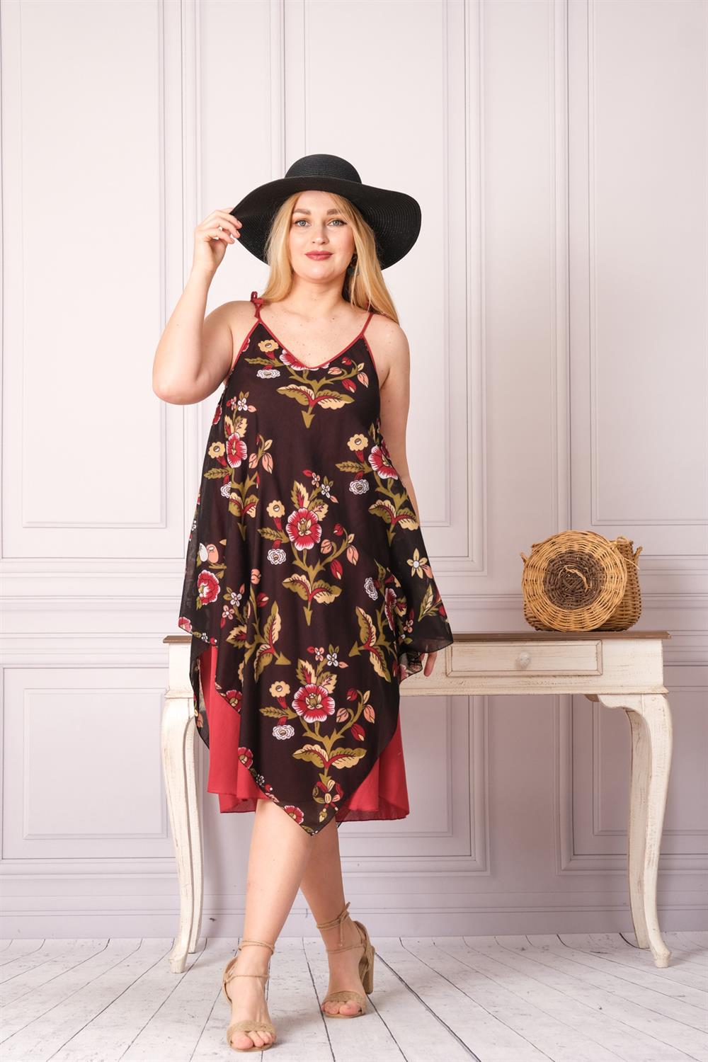 9076 Siyah İp Askılı Elbise