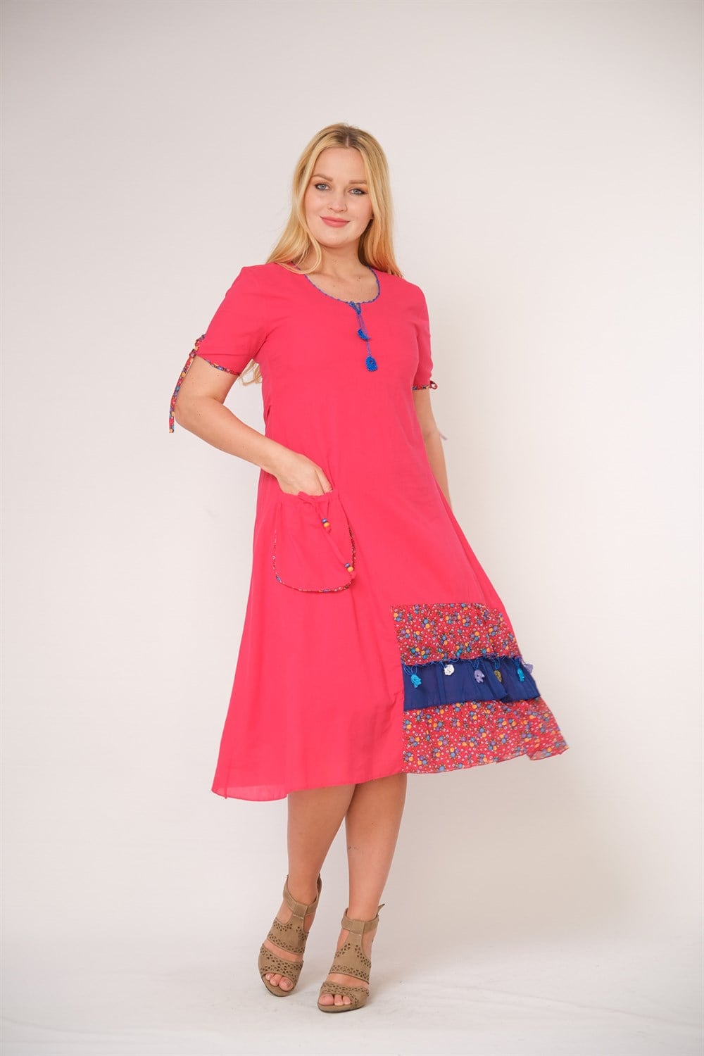 9087- Fuşya Otantik Elbise