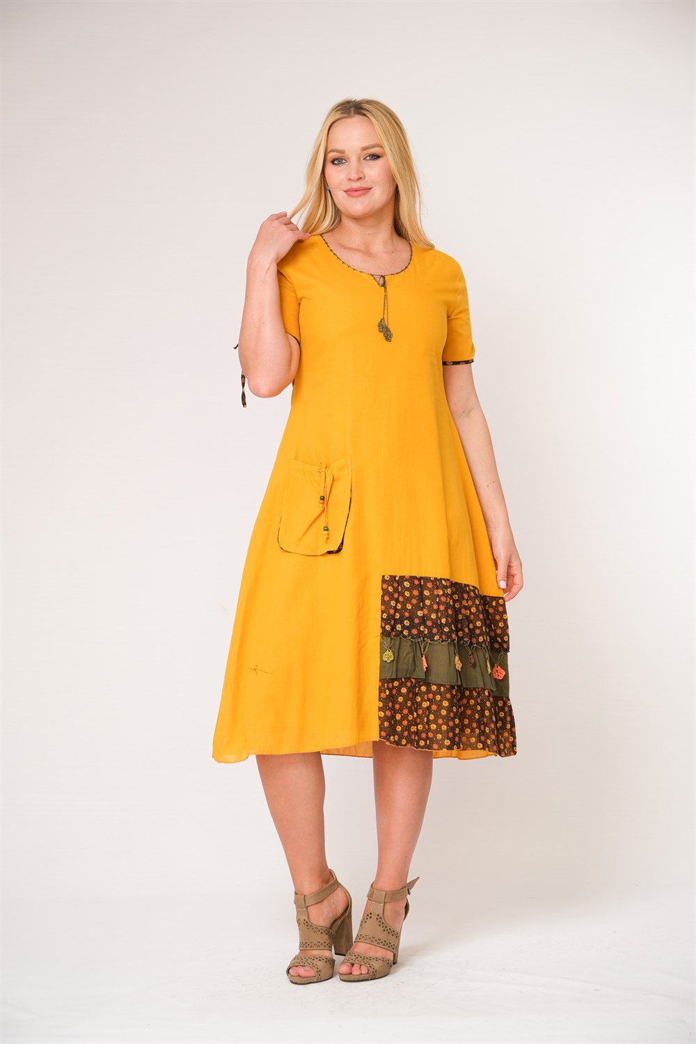 9087- Hardal Otantik Elbise