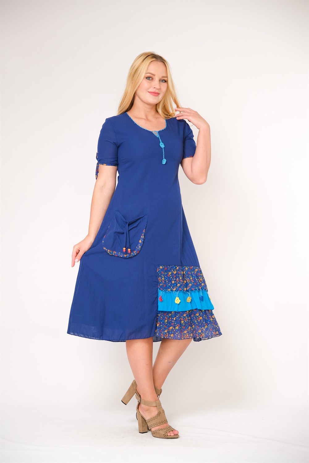 9087- Saks Otantik Elbise