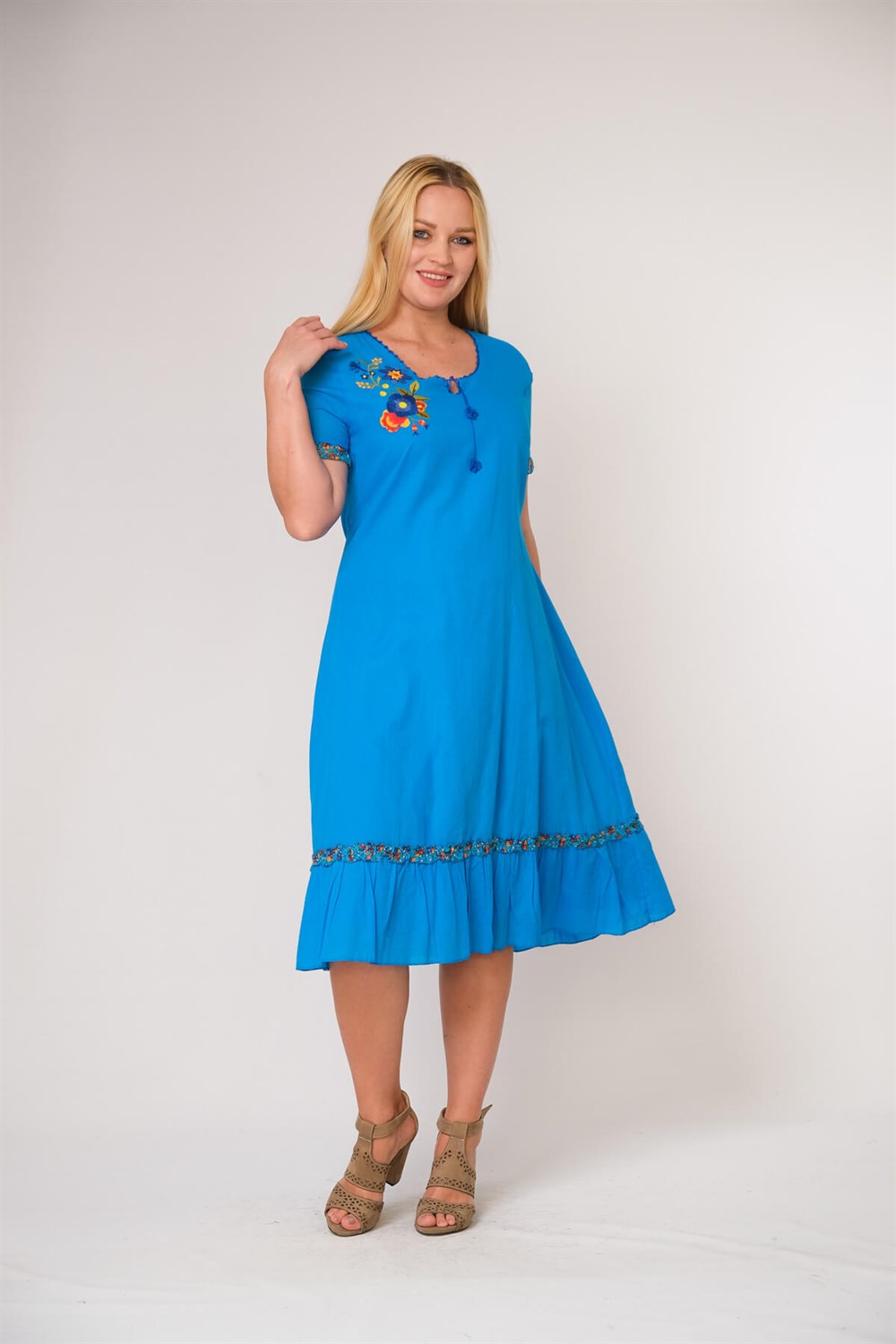 9088- Turkuaz Elbise