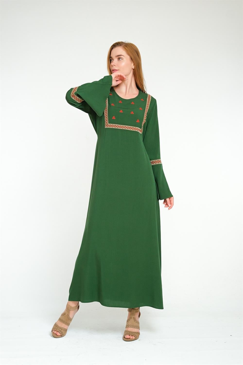 9125 Koyu Yeşil Elbise