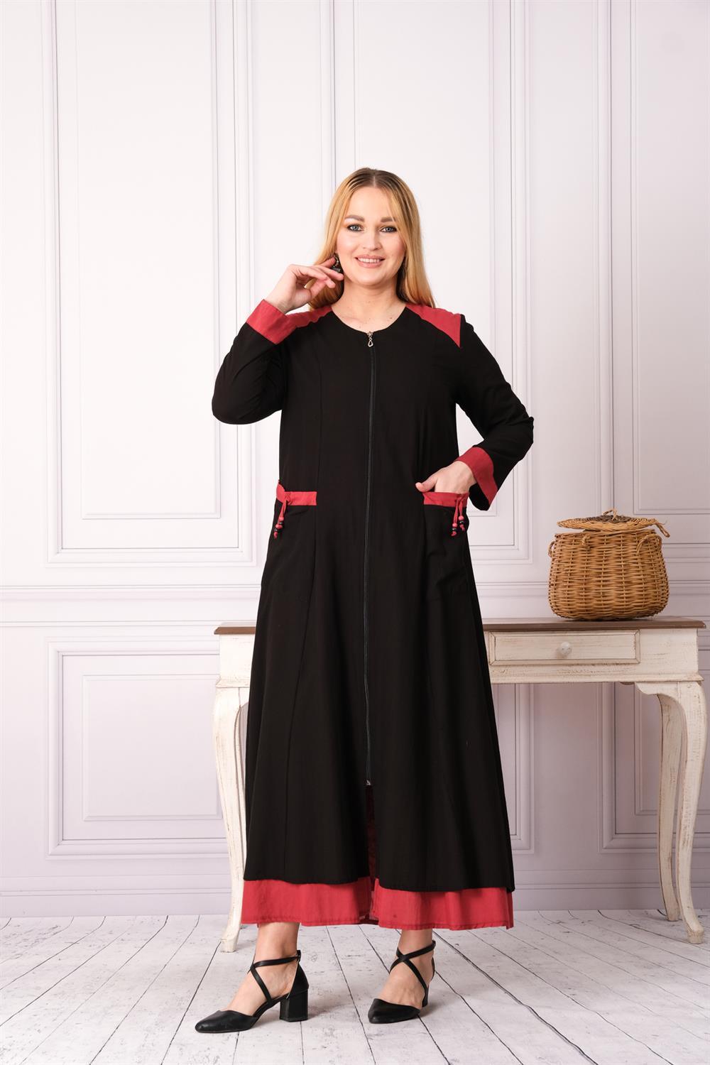 9203 Siyah-Bordo Uzun Kap
