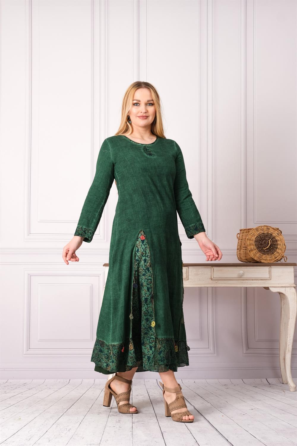 9204 K.Yeşil Uzun Elbise