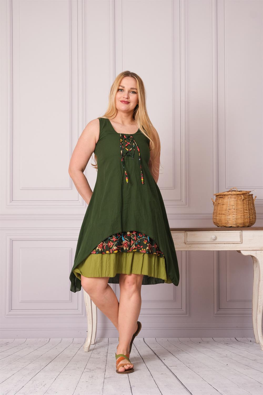 9207 Koyu Yeşil Elbise