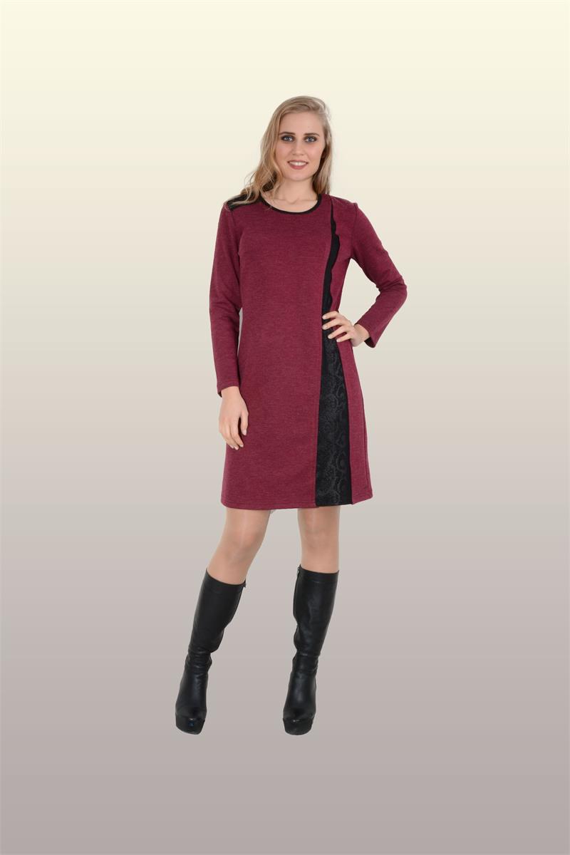 Otantik Giyim-709- Derili Elbise-Bordo