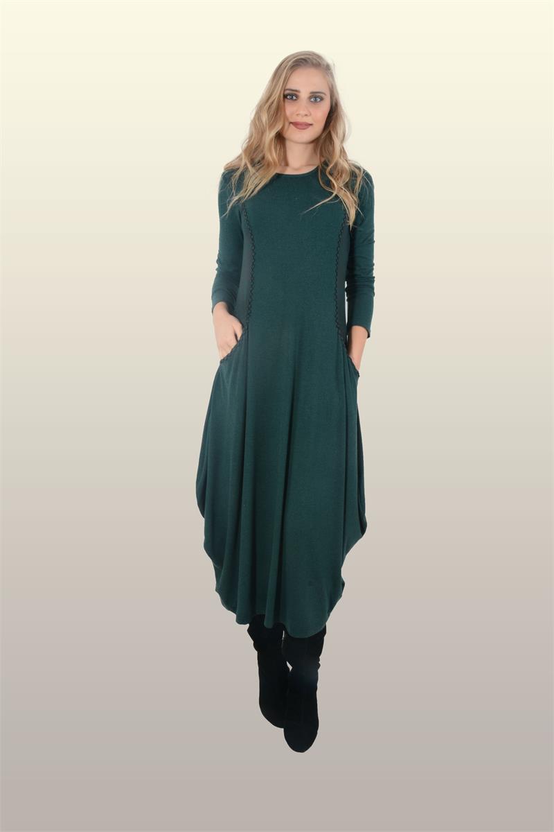 Otantik Giyim-714-Yün Viskon Elbise-Yeşil