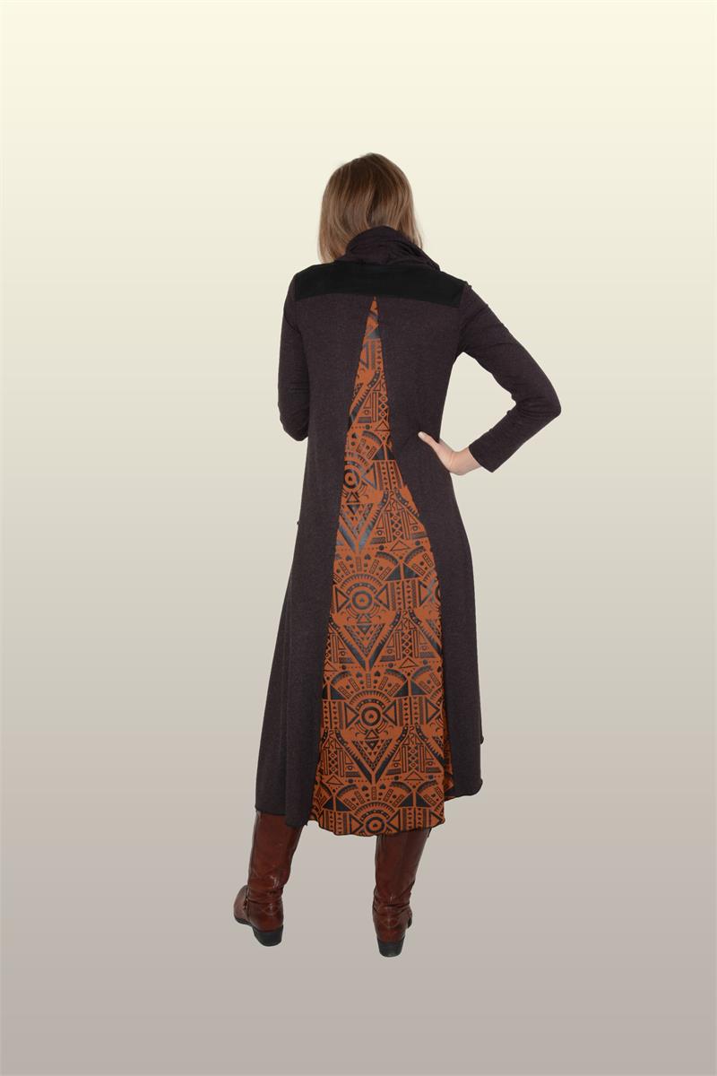 Otantik Giyim-712-Asimetrik Degaje Elbise- Kahve