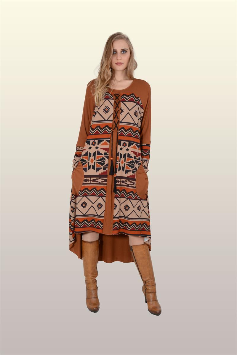 Otantik Giyim-711-Kızıl Derili Elbisesi-Kahve