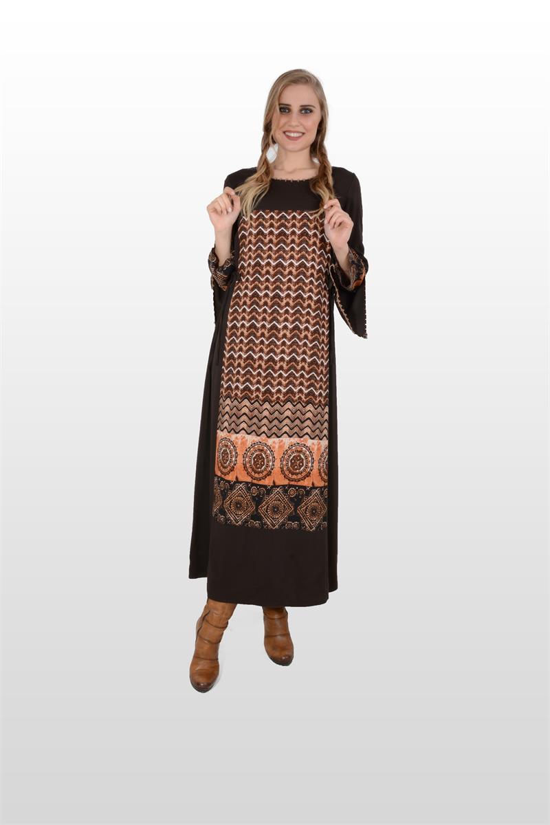 Otantik Giyim-700-Belmando Hipi  Desen Elbise- Kahve