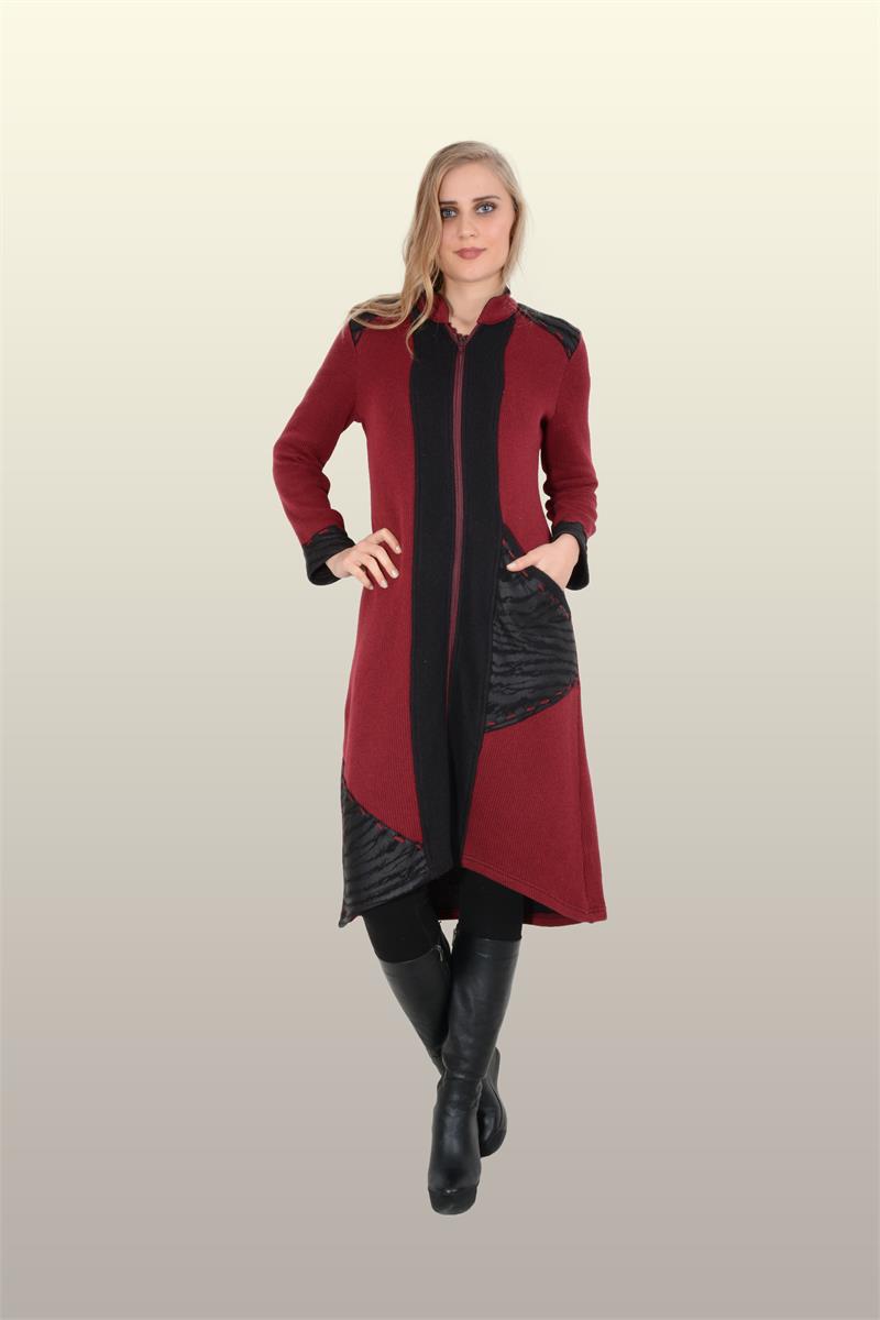Otantik Giyim-729-Triko Derili Kap-Bordo
