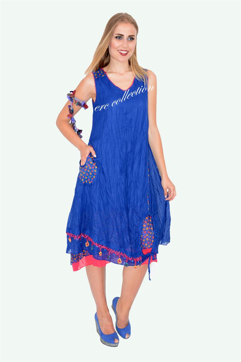 543-OTANTİK ÇİÇEK GİZEMİ ELBİSE SAX