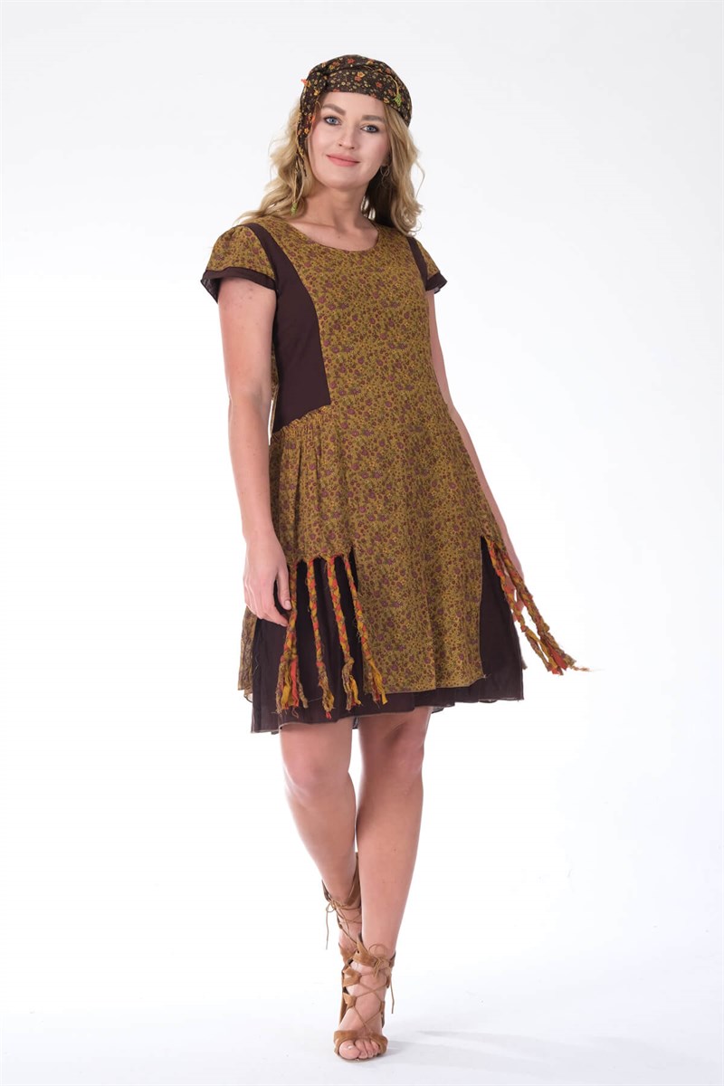 Erc Collection Etnik Otantik Pamuklu Yazlık Elbise 3748-K