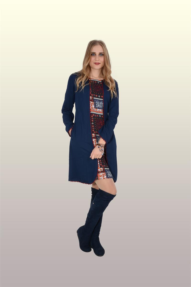Otantik Giyim-702- Önü Kapaklı Tunik-Lacivert